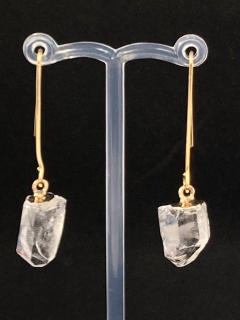 gold drop earrings with quartz
