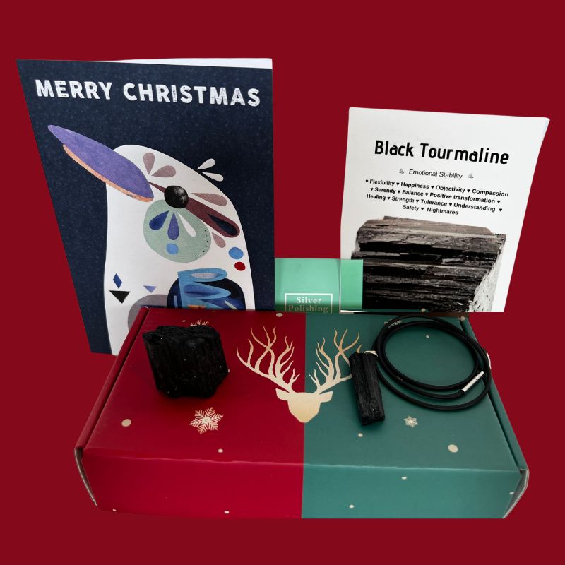black tourmaline necklace and chunk gift set