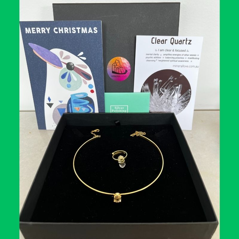 clear quartz choker and ring gift set