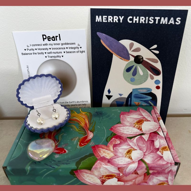 pearl earrings and rose quartz heart gift set