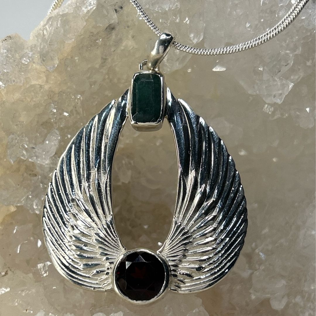 angel necklace emerald and garnet