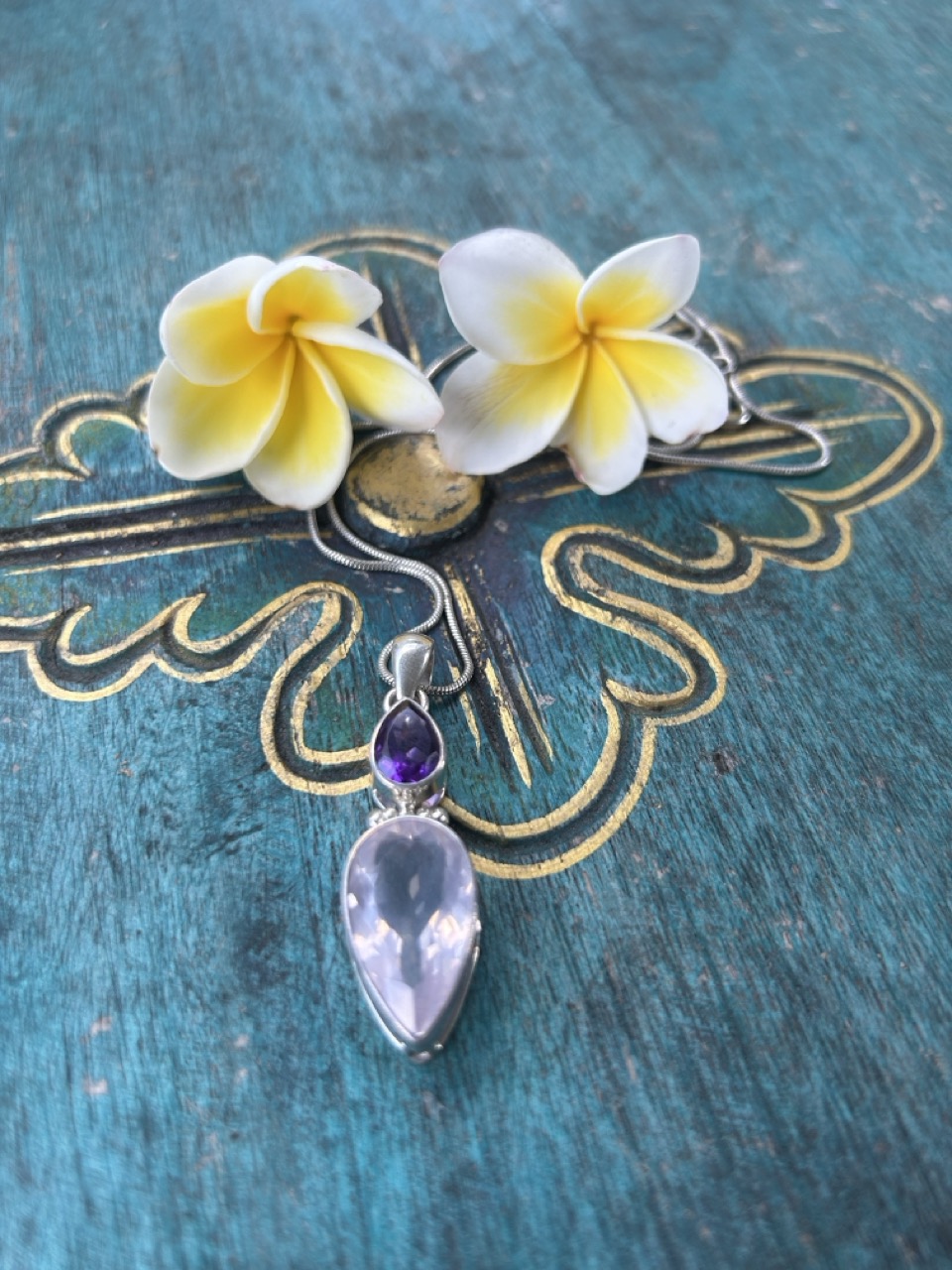 Rose quartz amethyst pendant